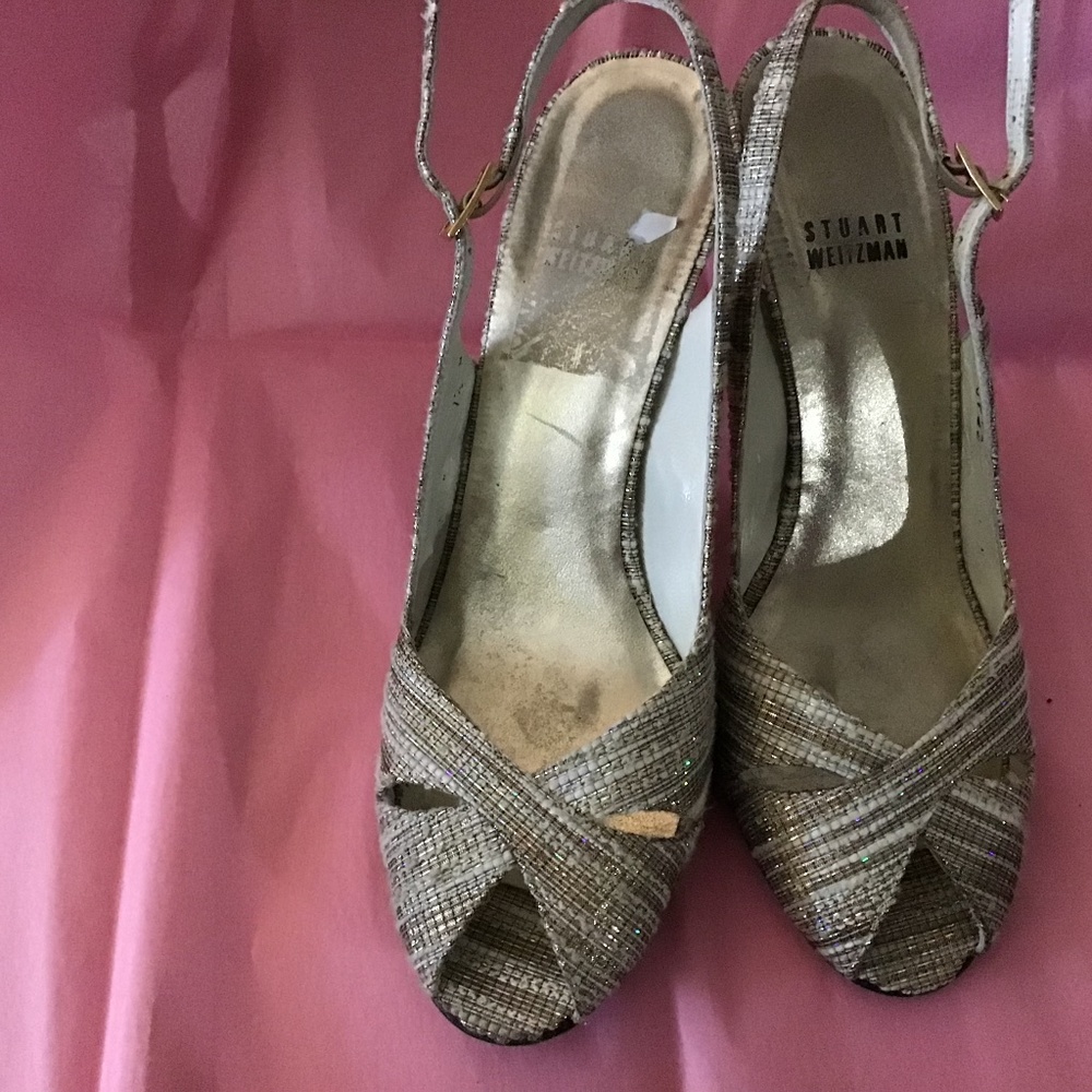 Stuart Weitzman Gold Glitter High Heels